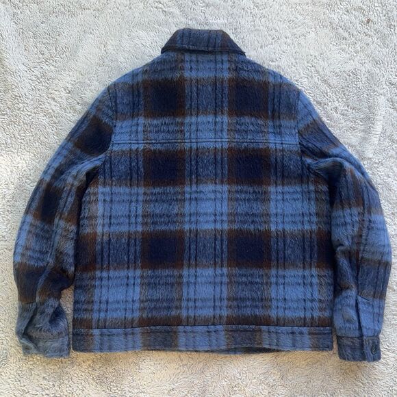 ASOS Men’s Oversized Wool Look Harrington Jacket Blue Brown Plaid Fuzzy XL - Picture 9 of 10